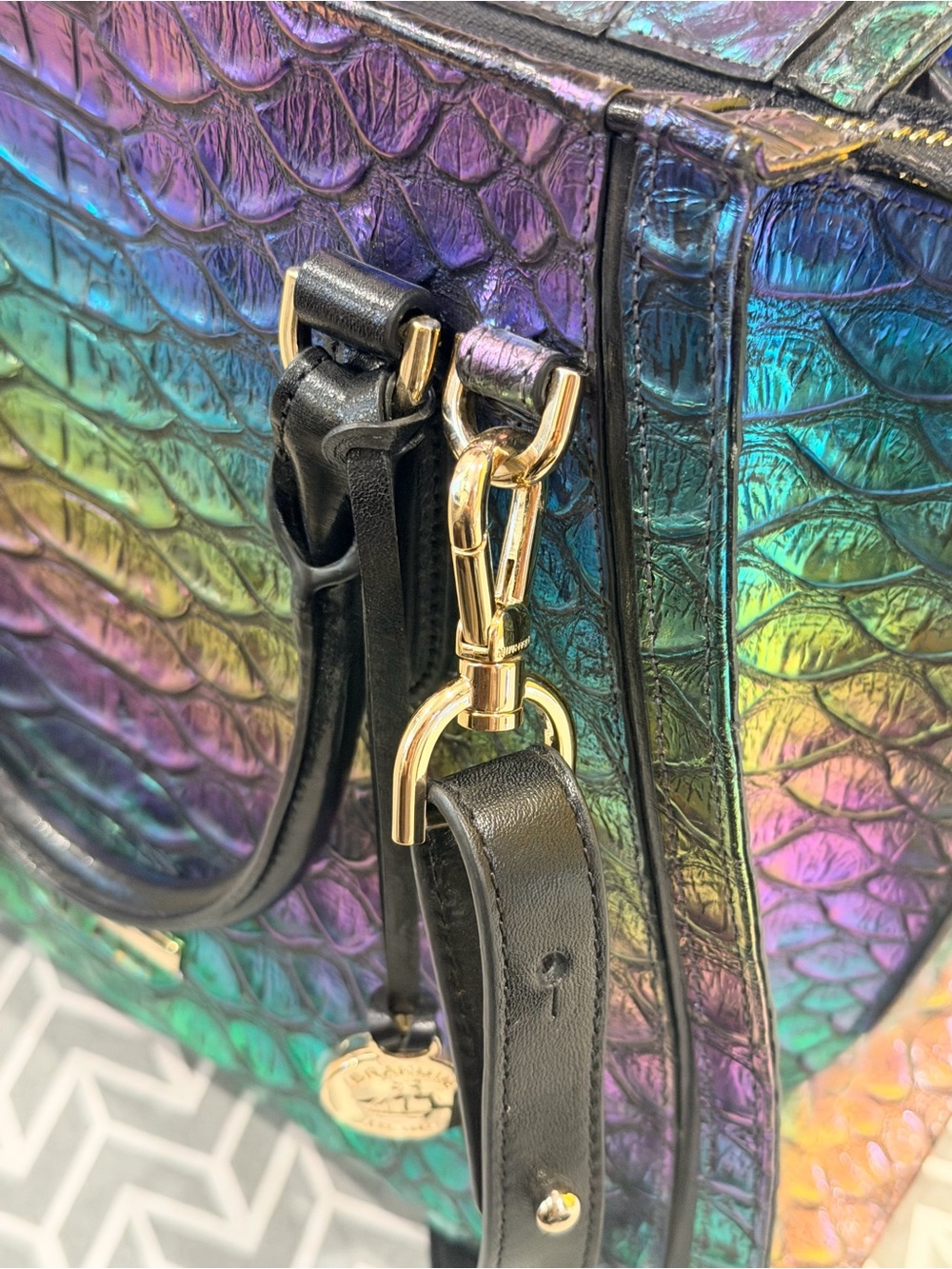 Brahmin Iridescent Rainbow Croc-Embossed Tote with Black Handles - Picture 7 of 7